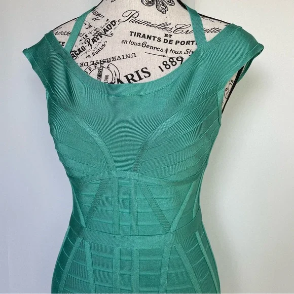Herve Leger Connie viscose-blend dress in aqua jade size S small